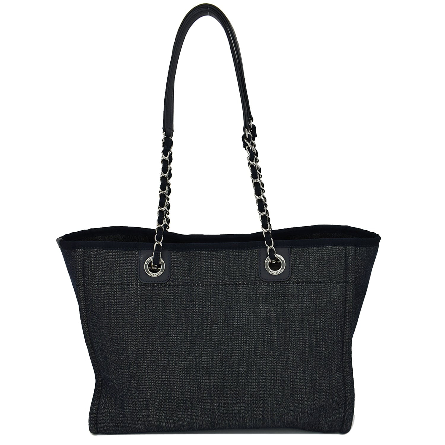 Chanel Deauville Medium Denim Leather Tote Bag Dark Blue