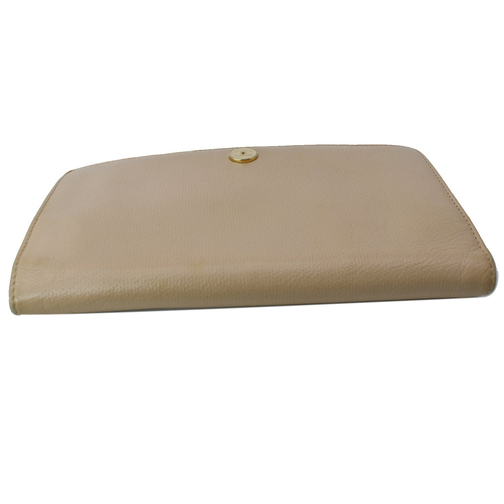 Chanel Long Coco Button Bi-Fold Caviar Leather Wallet Beige
