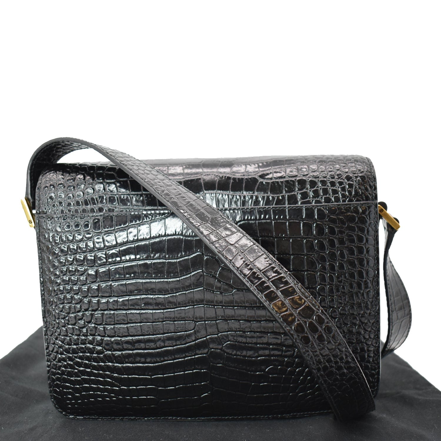 YVES SAINT LAURENT New Besace Embossed Leather Crossbody Bag Black