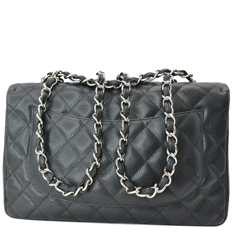 Chanel Jumbo Classic Single Flap Caviar Leather Shoulder Bag Black