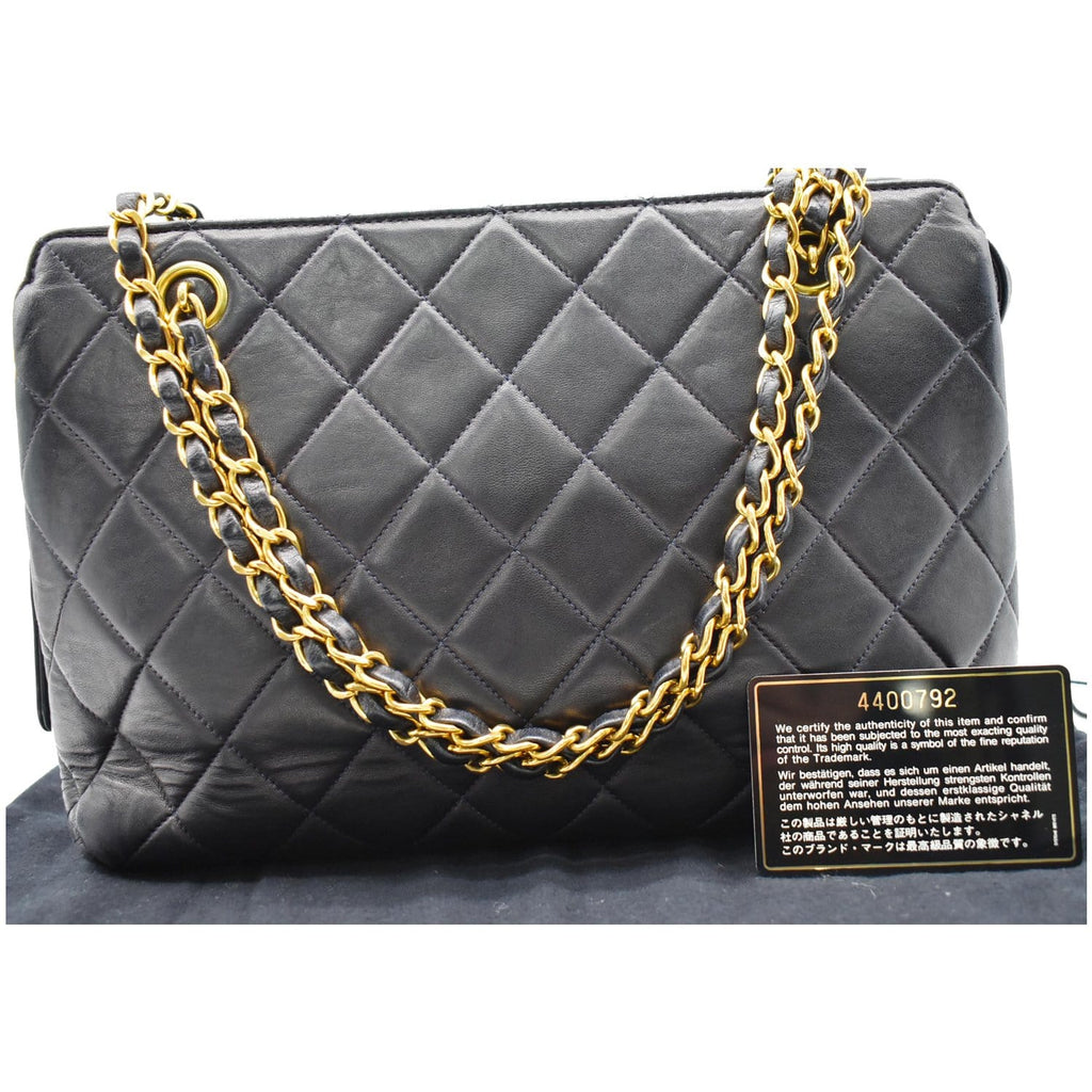 Chanel  Quilted Leather Chain Handle Tote Bag Black