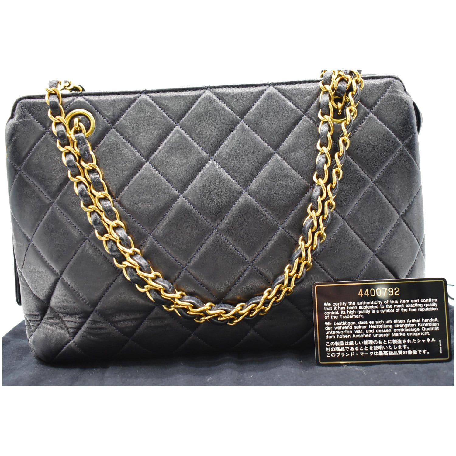 Chanel  Quilted Leather Chain Handle Tote Bag Black