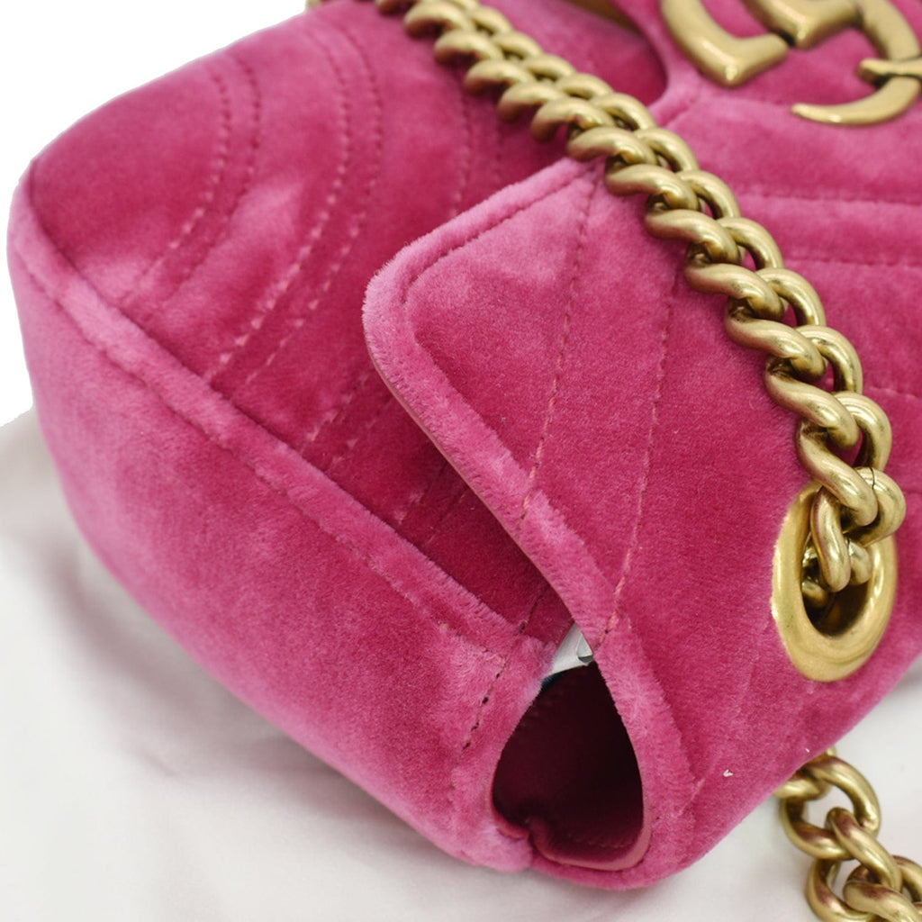 GUCCI Gucci Marmont Velvet Mini Shoulder Crossbody Bag Pink 446744