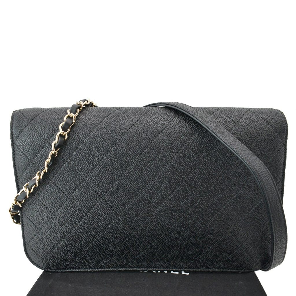 Chanel Thread Around Caviar Leather Chain Flap Crossbody Bag Black