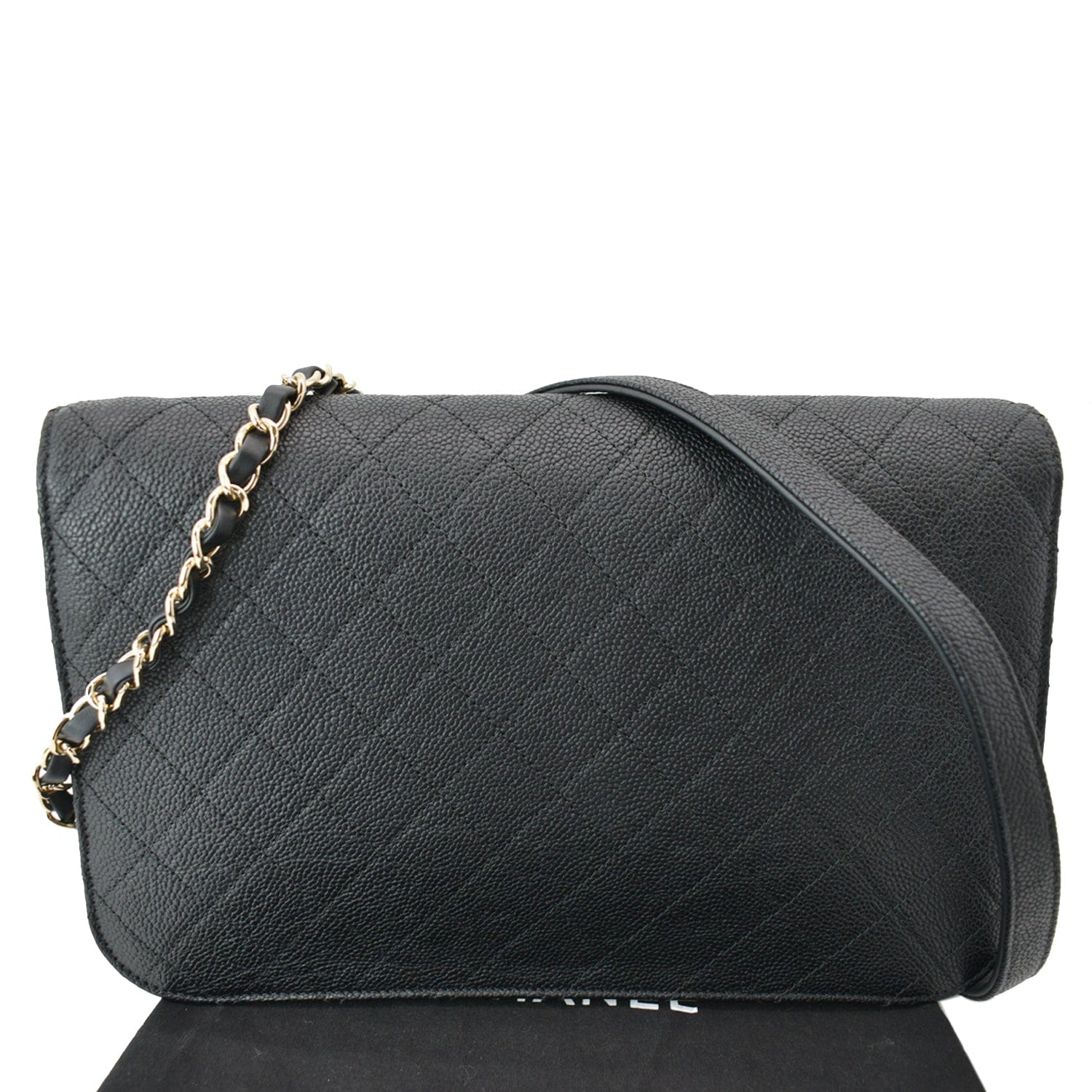 Chanel Thread Around Caviar Leather Chain Flap Crossbody Bag Black