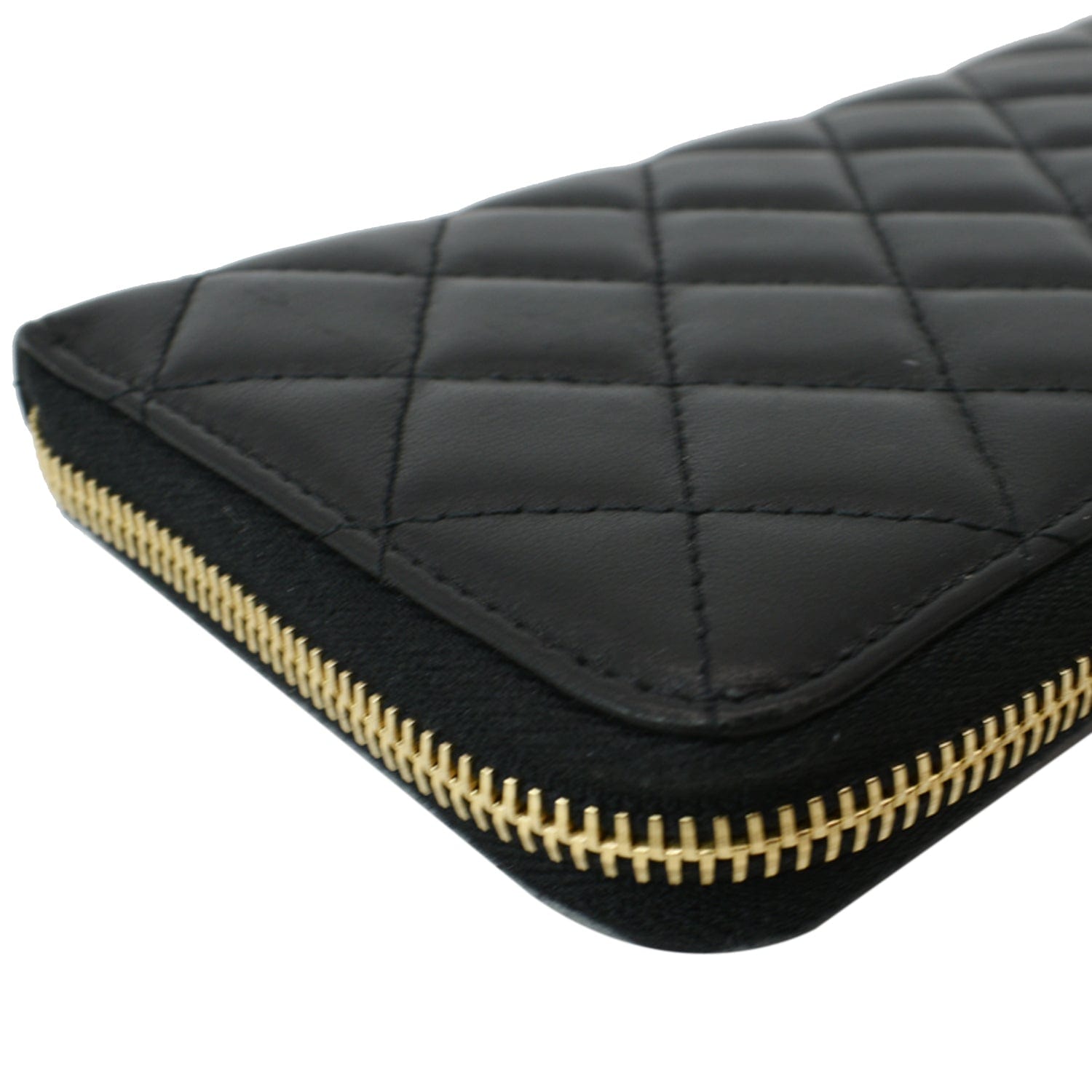 Chanel Quilted Leather Zip Around Wallet Black