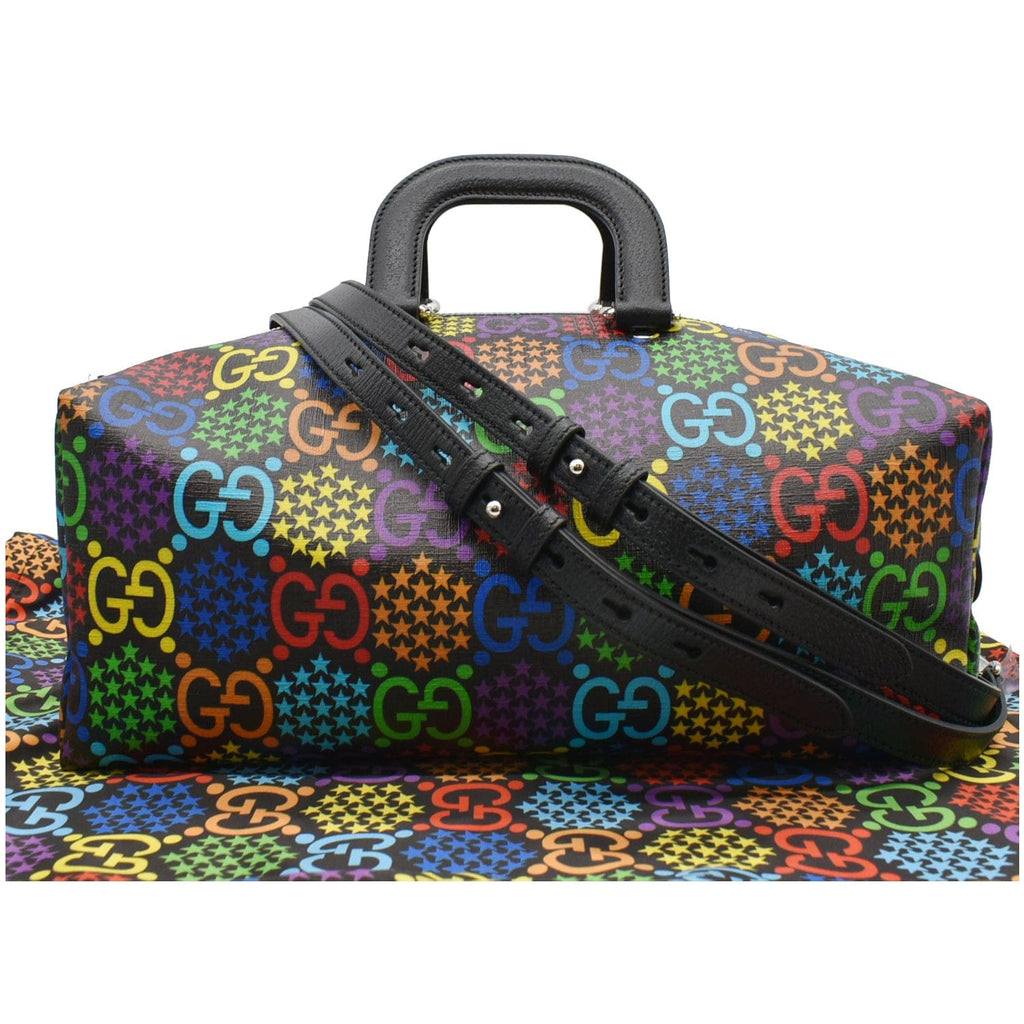 GUCCI Psychedelic Gucci Monogram Canvas Duffel Travel Bag Multicolor 587866