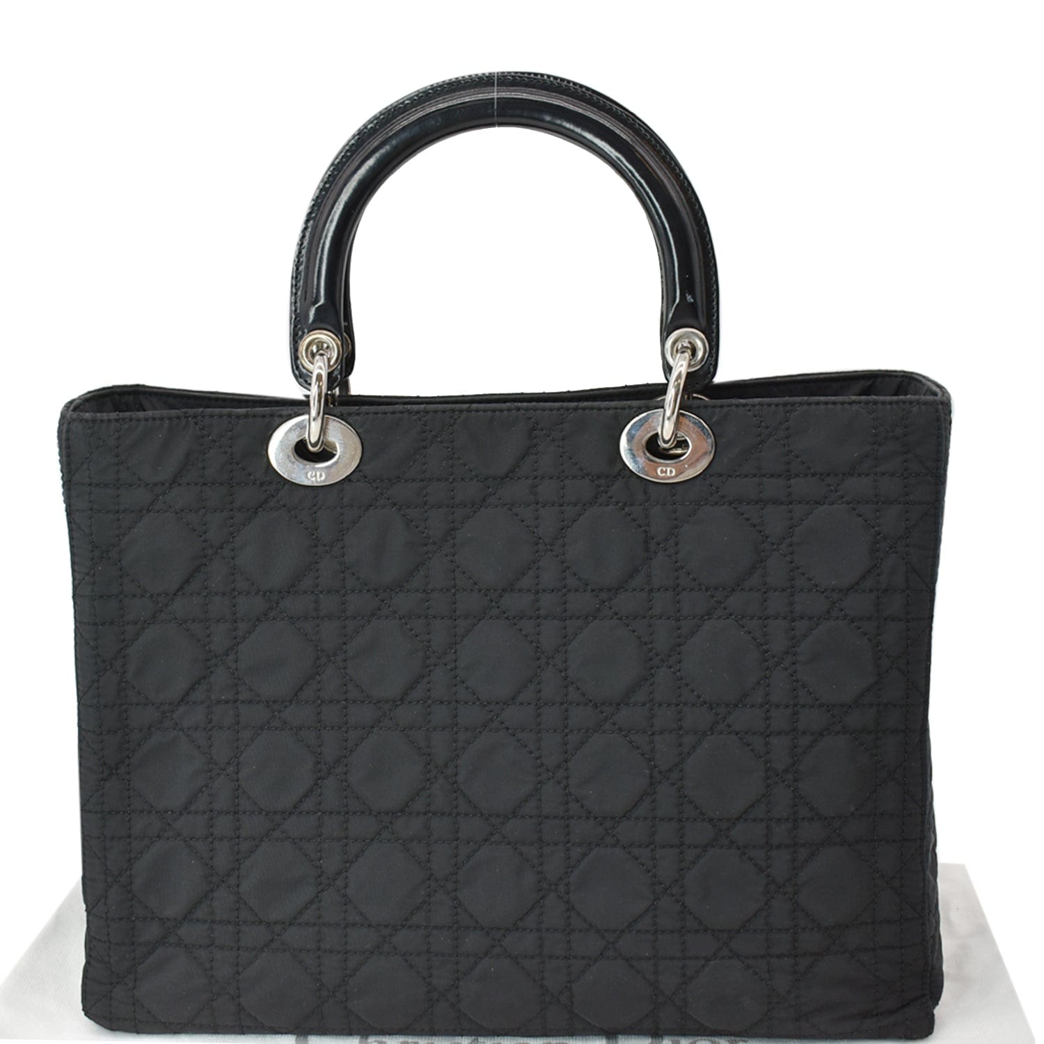 CHRISTIAN DIOR Lady Dior  Nylon Cannage Canvas Tote Bag Black
