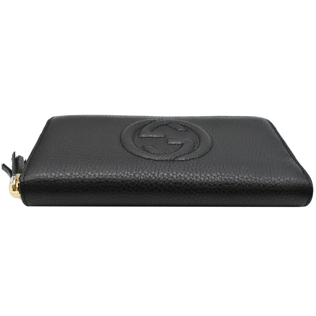 GUCCI Soho Zip Around Pebbled  Leather Wallet Black 598187