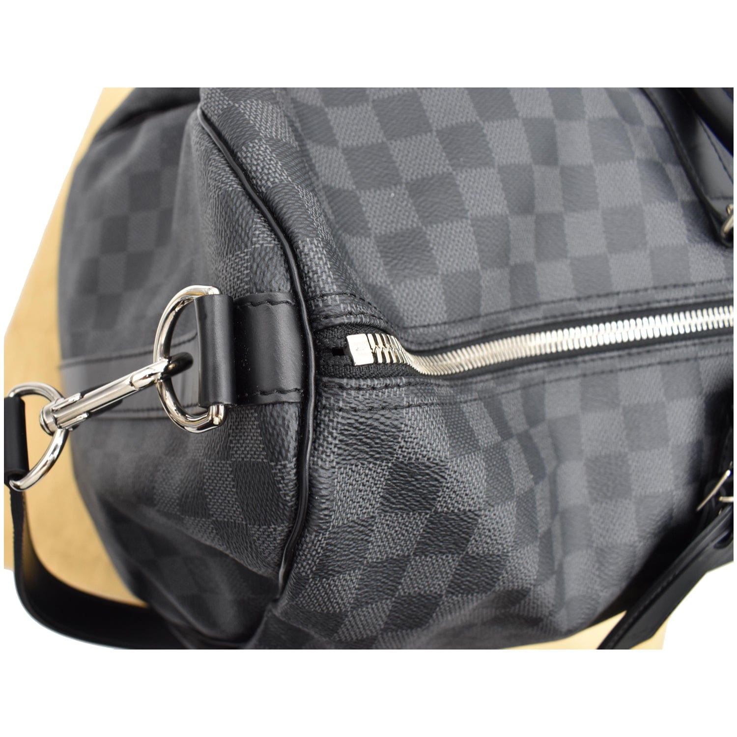 LOUIS VUITTON Keepall 55 Damier Graphite Bandouliere Travel Bag Black