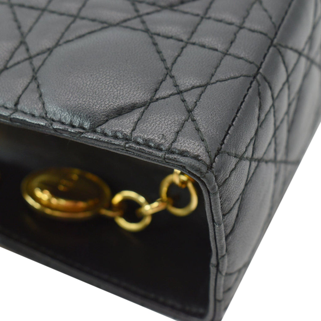 CHRISTIAN DIOR Large Lady Dior Cannage  Shoulder Bag Black