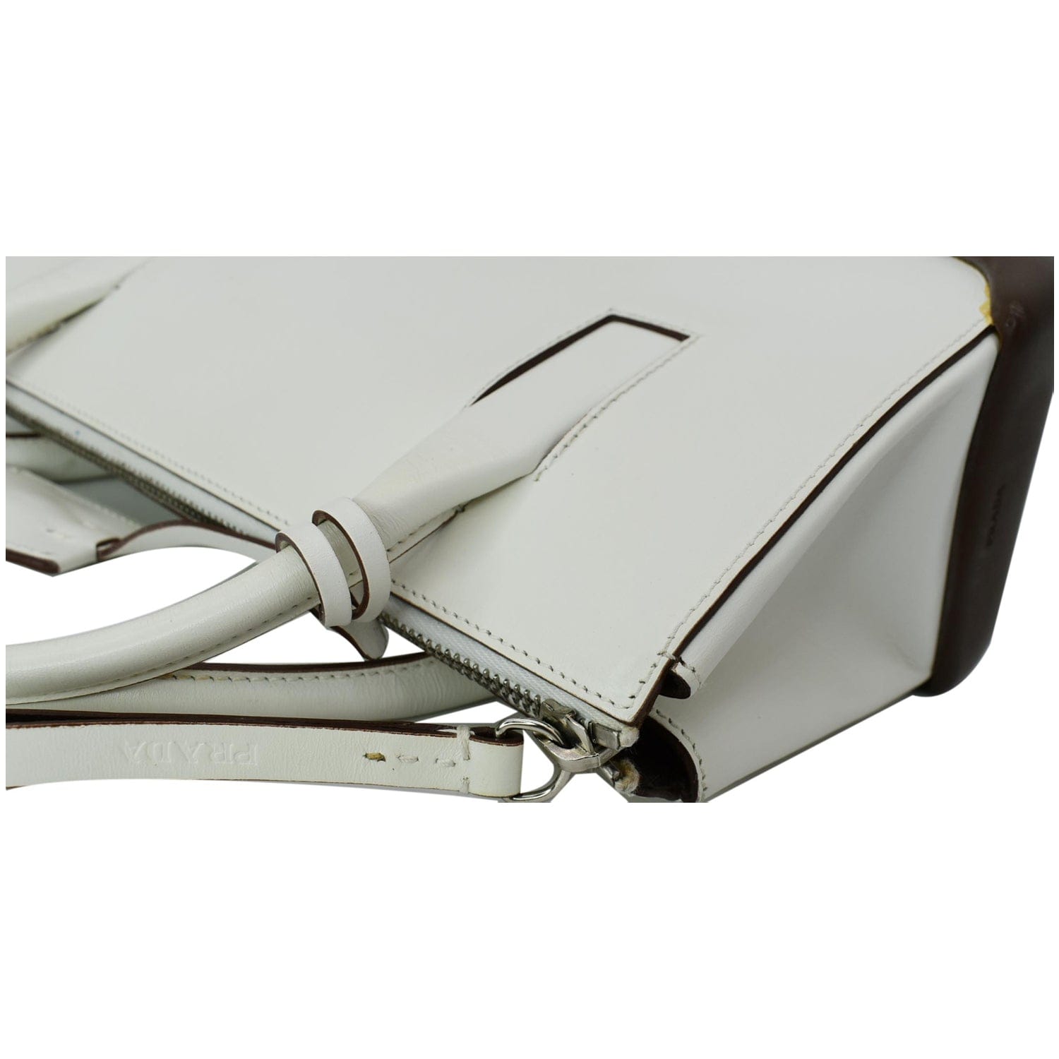PRADA Leather Top Handle Bag White