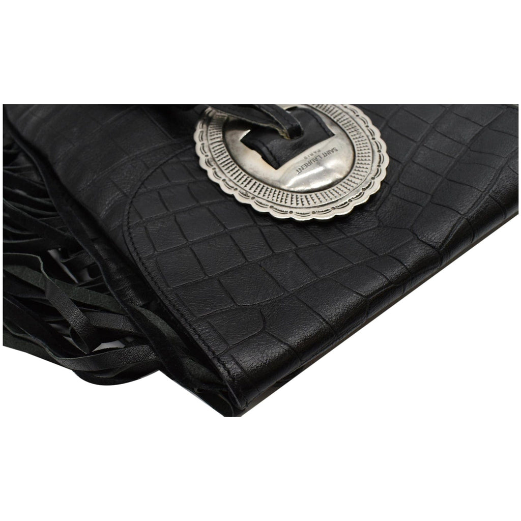 YVES SAINT LAURENT Anita Fringe Leather Crossbody Bag Black