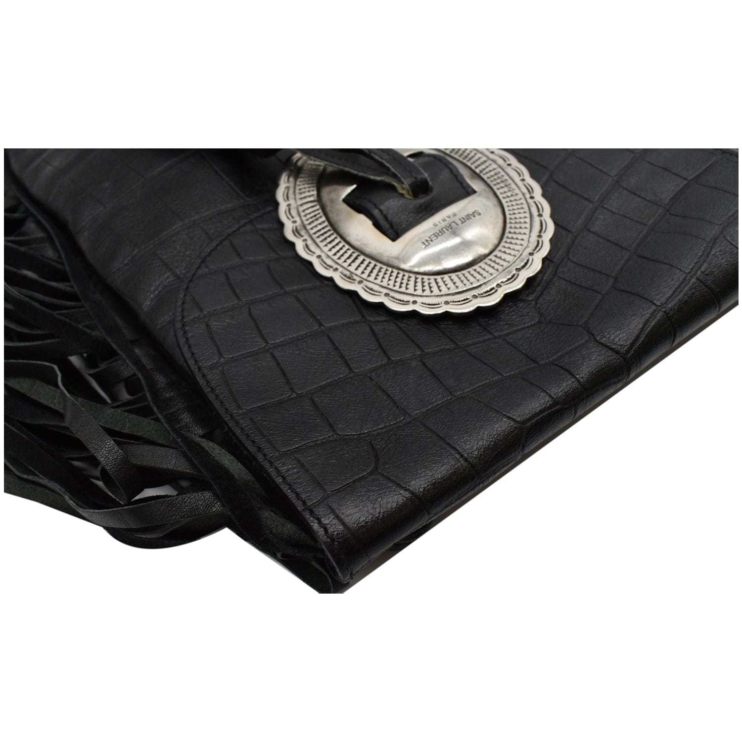 YVES SAINT LAURENT Anita Fringe Leather Crossbody Bag Black