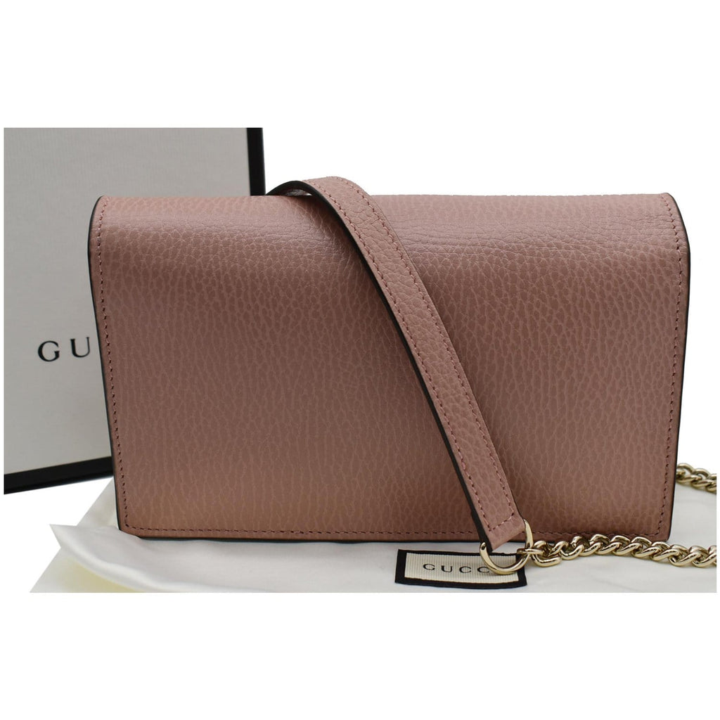 GUCCI Dollar Interlocking G  Leather Chain Wallet Crossbody Bag Soft Pink 510314