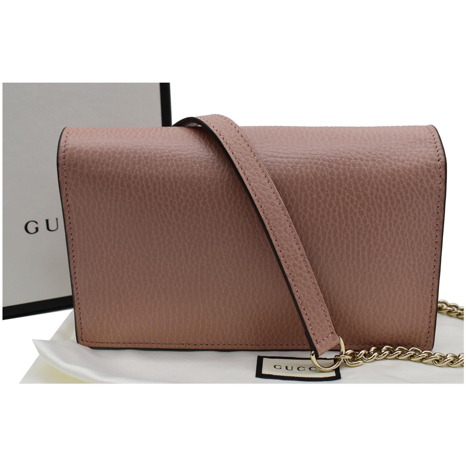 GUCCI Dollar Interlocking G  Leather Chain Wallet Crossbody Bag Soft Pink 510314