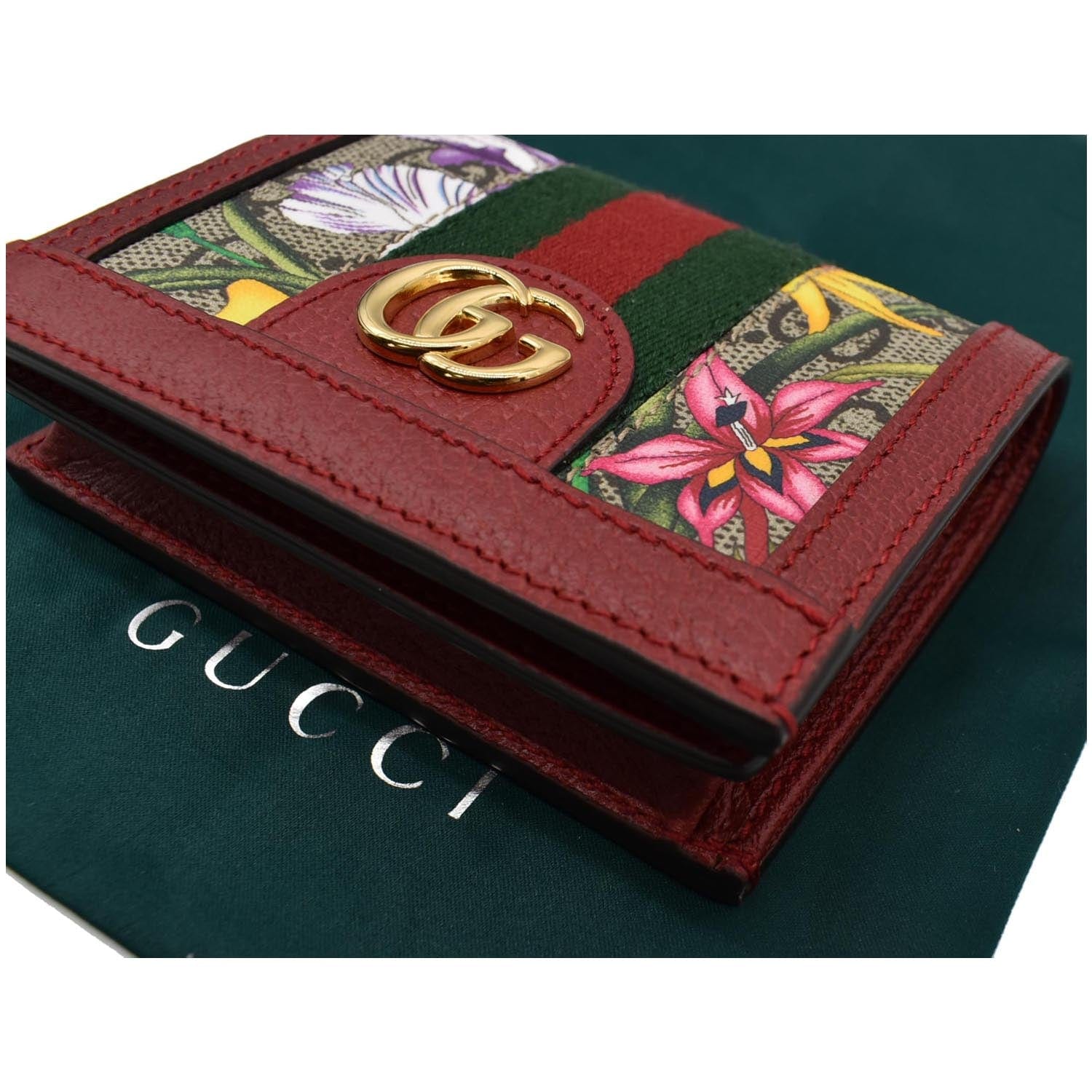 GUCCI Ophidia Flora Gucci Supreme Canvas Card Case Wallet Red 523155