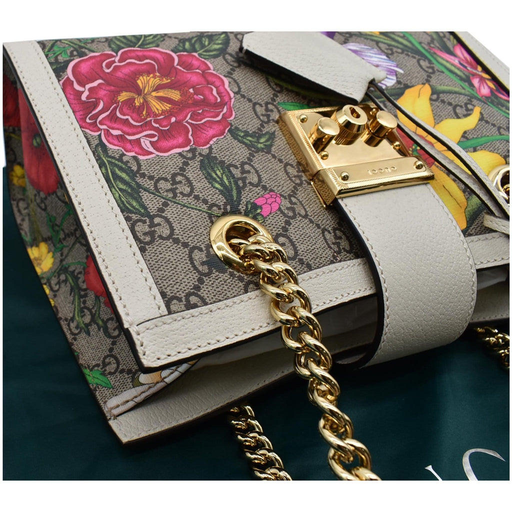 GUCCI Padlock Flora Small Gucci Supreme Canvas Shoulder Bag Beige 498156