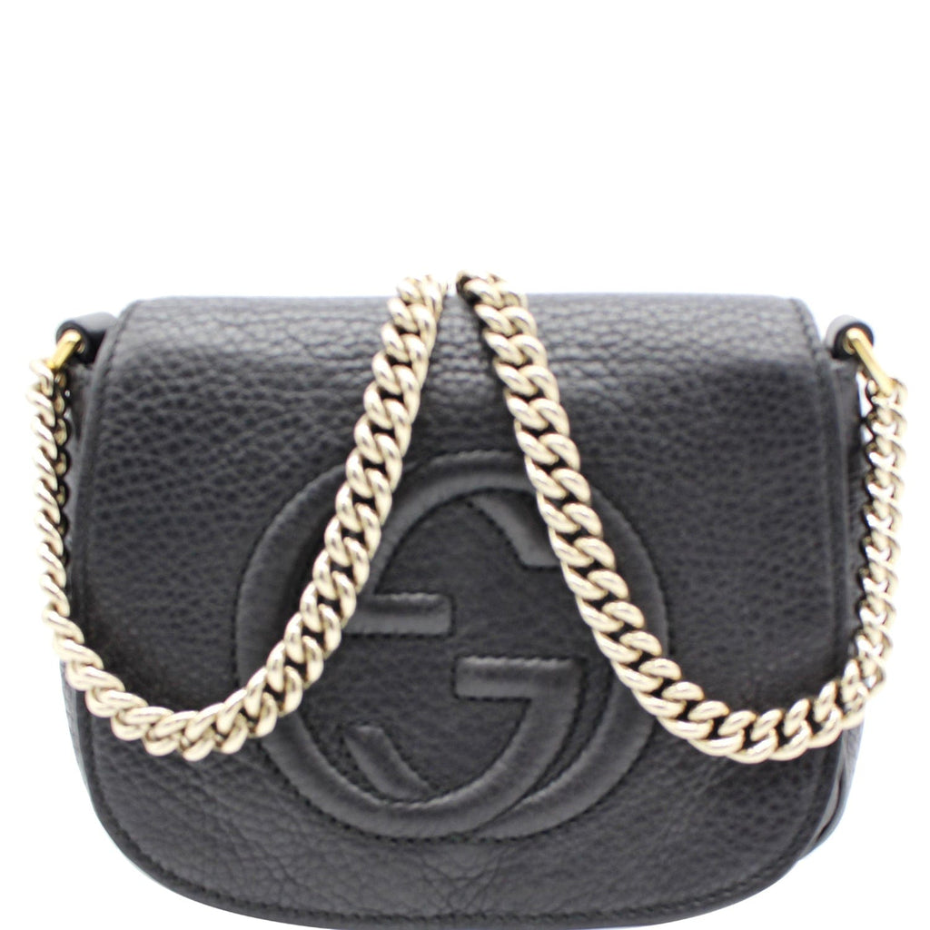 GUCCI Gucci Soho Pebbled Leather Chain Shoulder Bag Black 323190