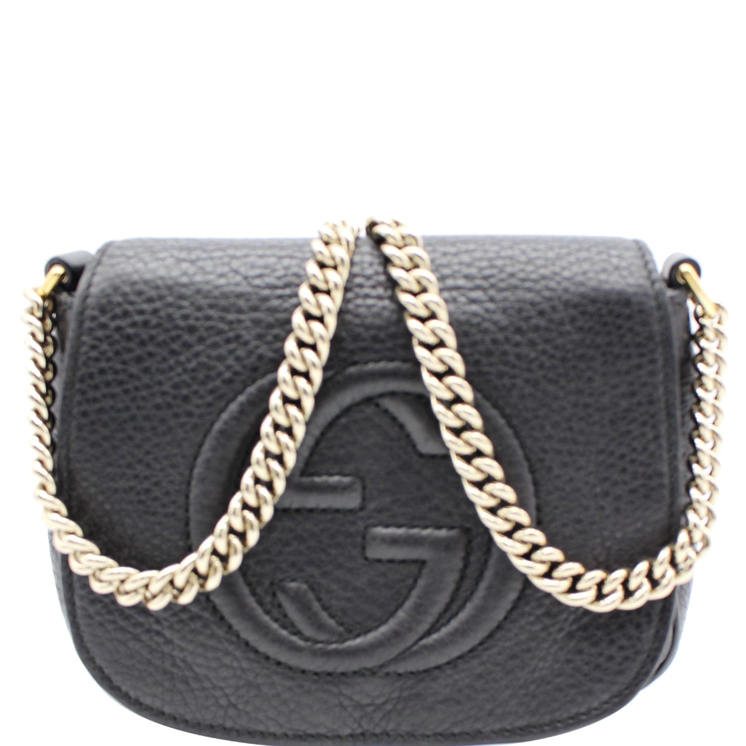 GUCCI Gucci Soho Pebbled Leather Chain Shoulder Bag Black 323190