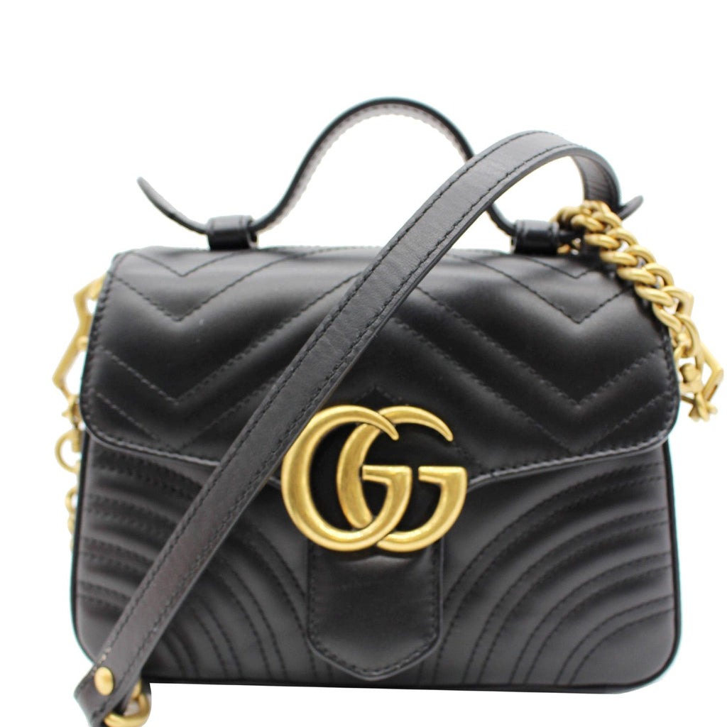 GUCCI Gucci Marmont Mini Leather Top Handle Shoulder Bag Black 547260