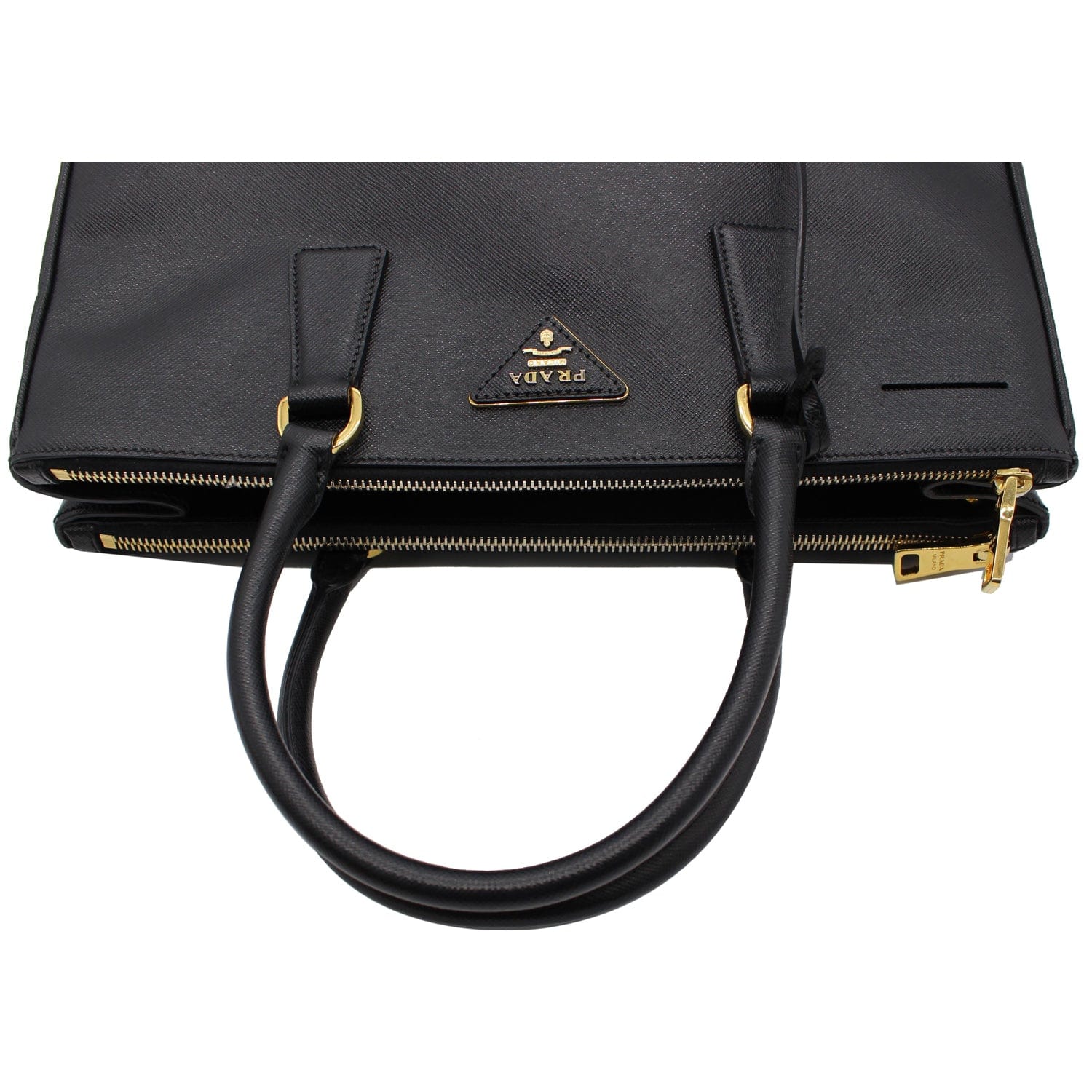 PRADA Saffiano Lux Double-Zip Leather Tote Shoulder Bag Black