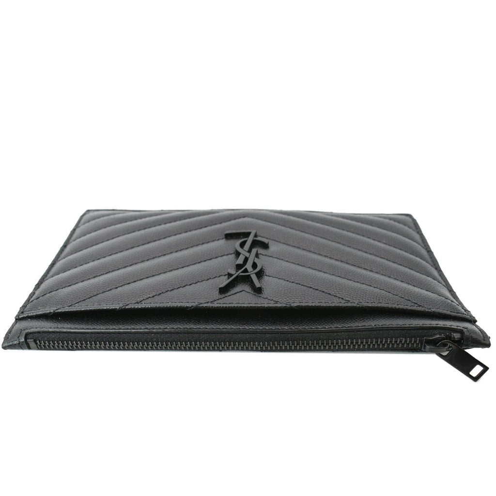 YVES SAINT LAURENT Matelasse Bill Grain De Poudre Zip Pouch Black