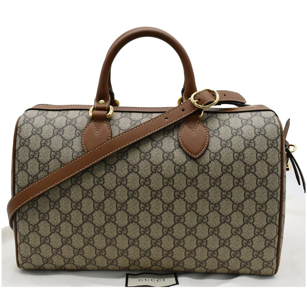 GUCCI Blind for Love Embroidered Gucci Supreme Canvas Boston Bag Maple Brown 409527