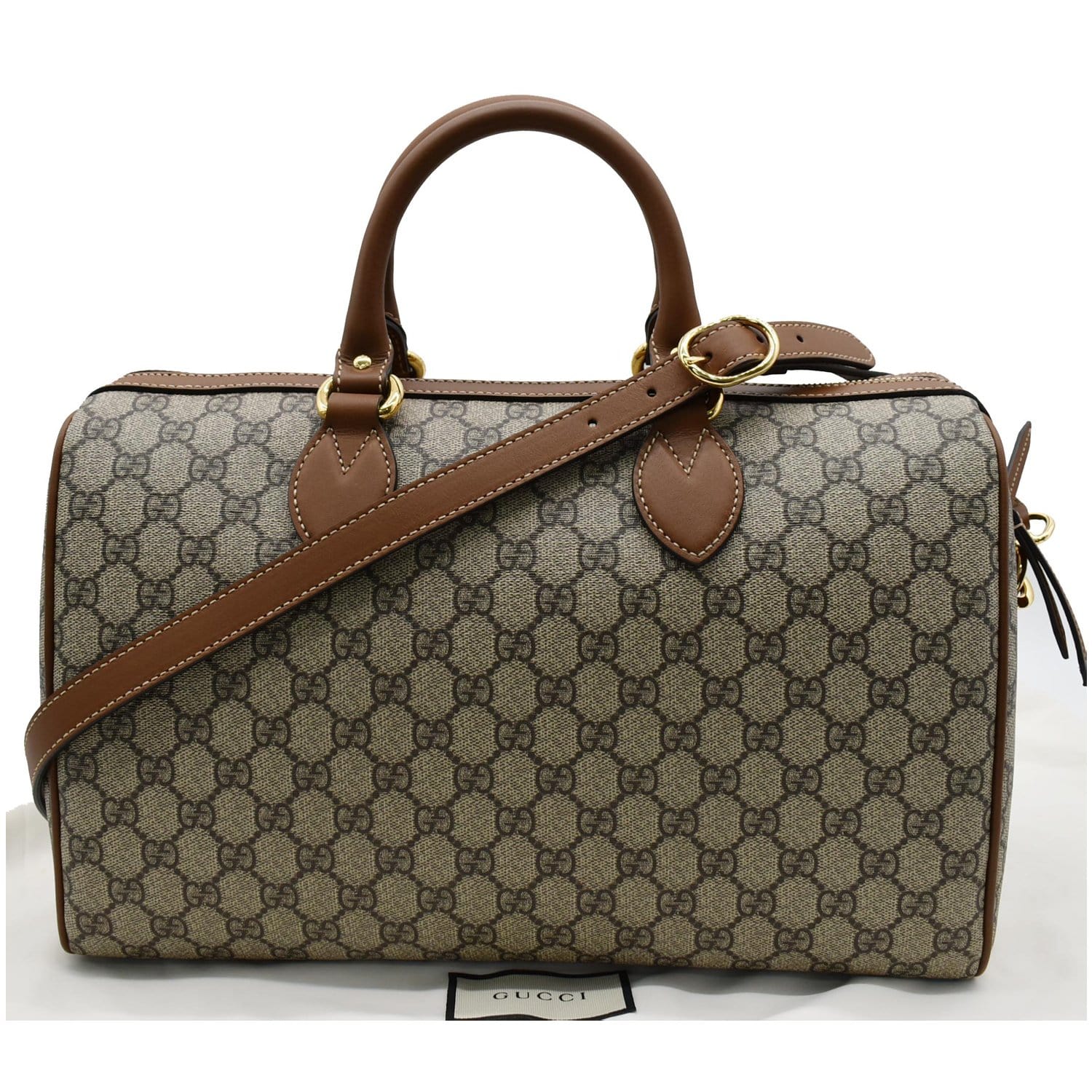 GUCCI Blind for Love Embroidered Gucci Supreme Canvas Boston Bag Maple Brown 409527
