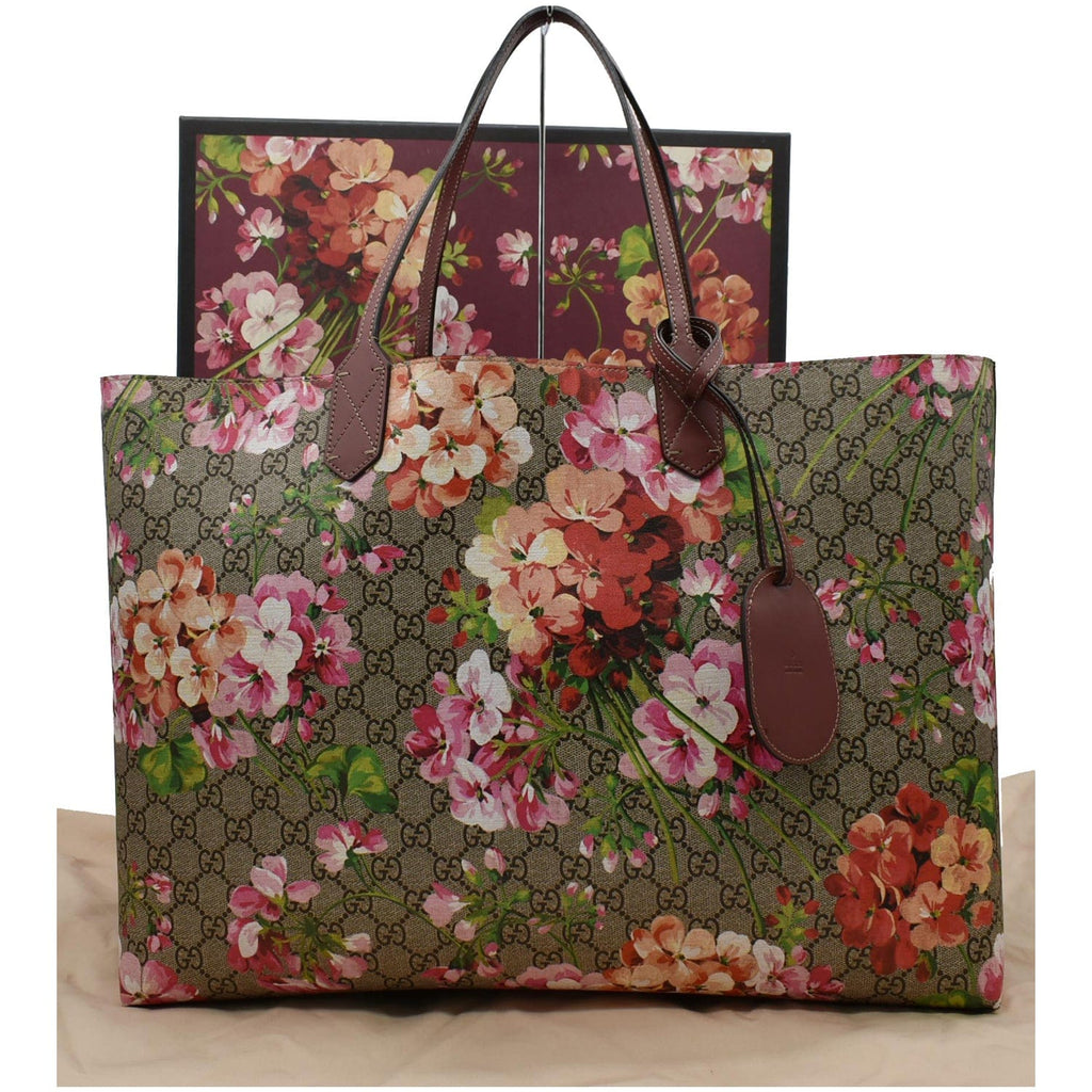 GUCCI Blooms Reversible Floral Gucci Canvas Tote Bag Multicolor 368571