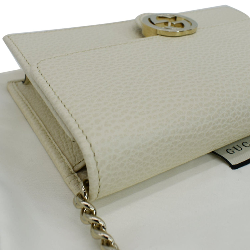 GUCCI Gucci Interlocking Pebbled Leather Crossbody Bag White 615523