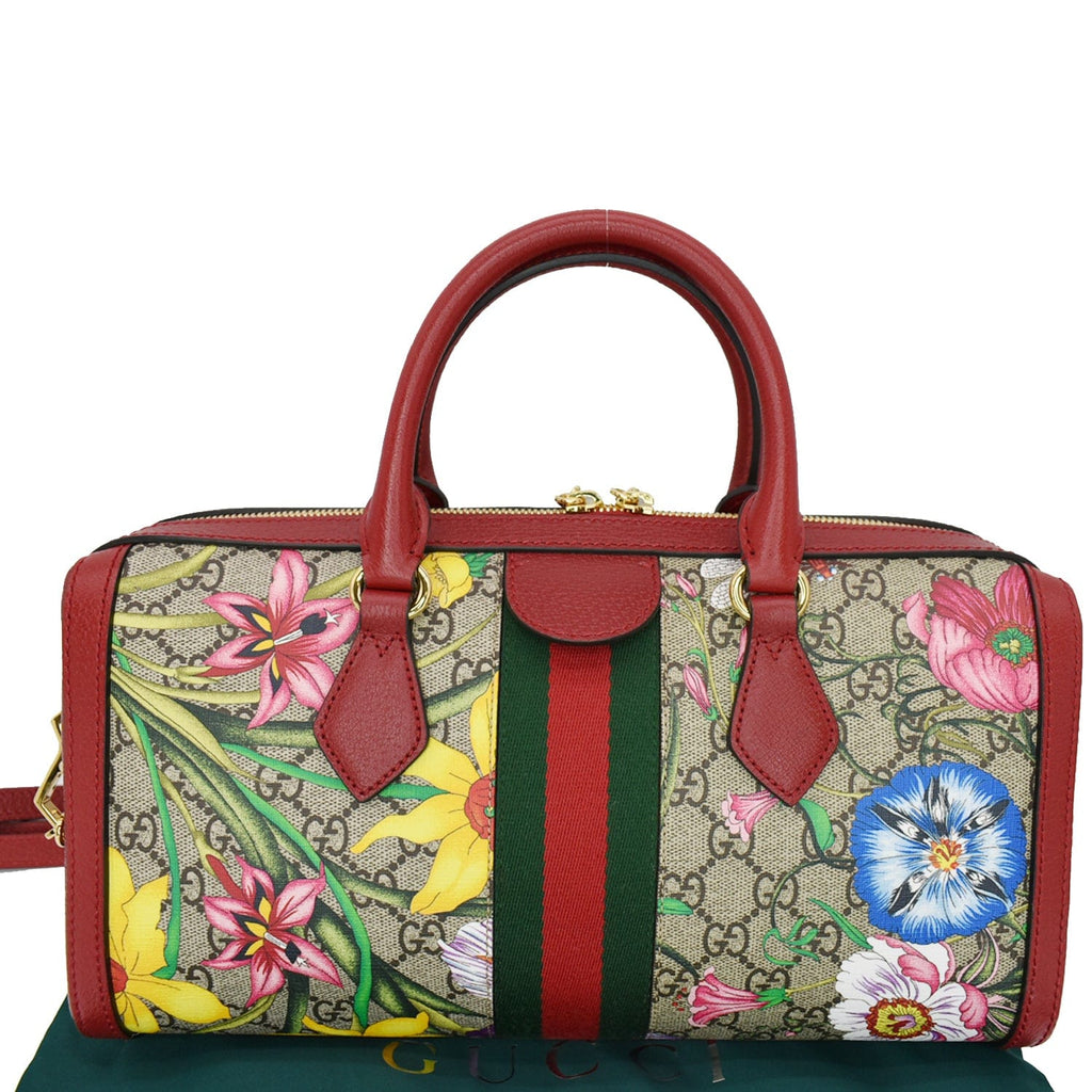 GUCCI Ophidia Flora Web Gucci Supreme Canvas Top Handle Shoulder Bag Red 524532