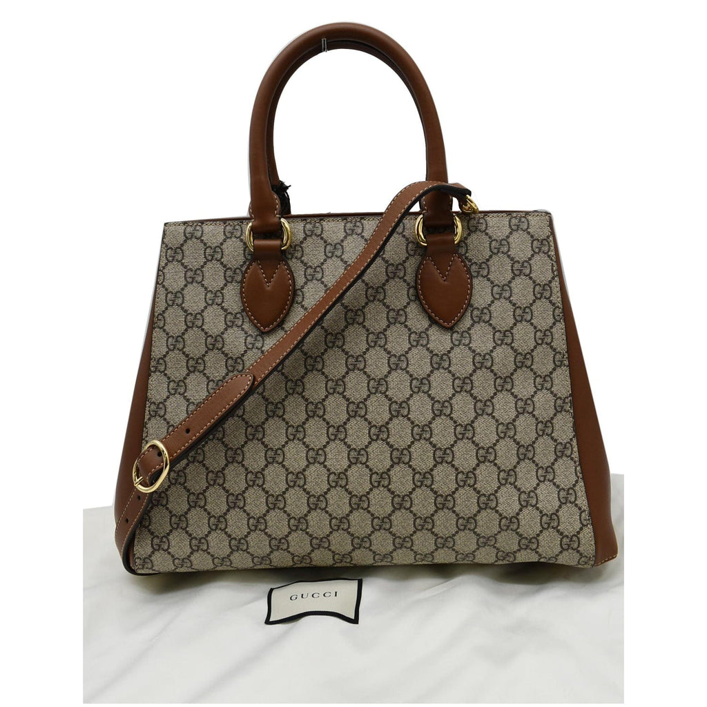 GUCCI Blind for Love Gucci Supreme Canvas Top Handle Crossbody Bag Maple Brown 453704