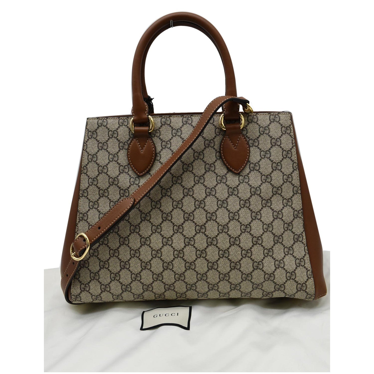 GUCCI Blind for Love Gucci Supreme Canvas Top Handle Crossbody Bag Maple Brown 453704