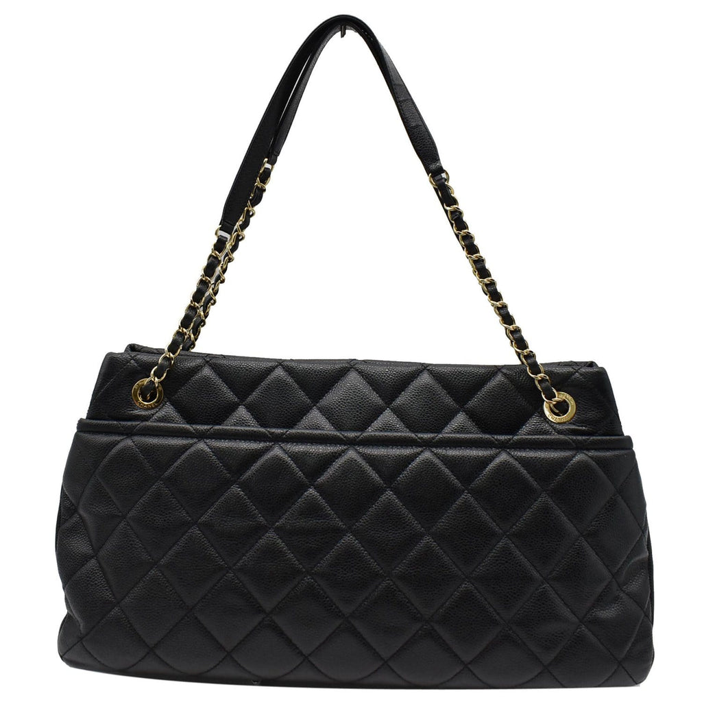 Chanel Timeless CC Soft Quilted Caviar Leather Shopping Tote Bag Black