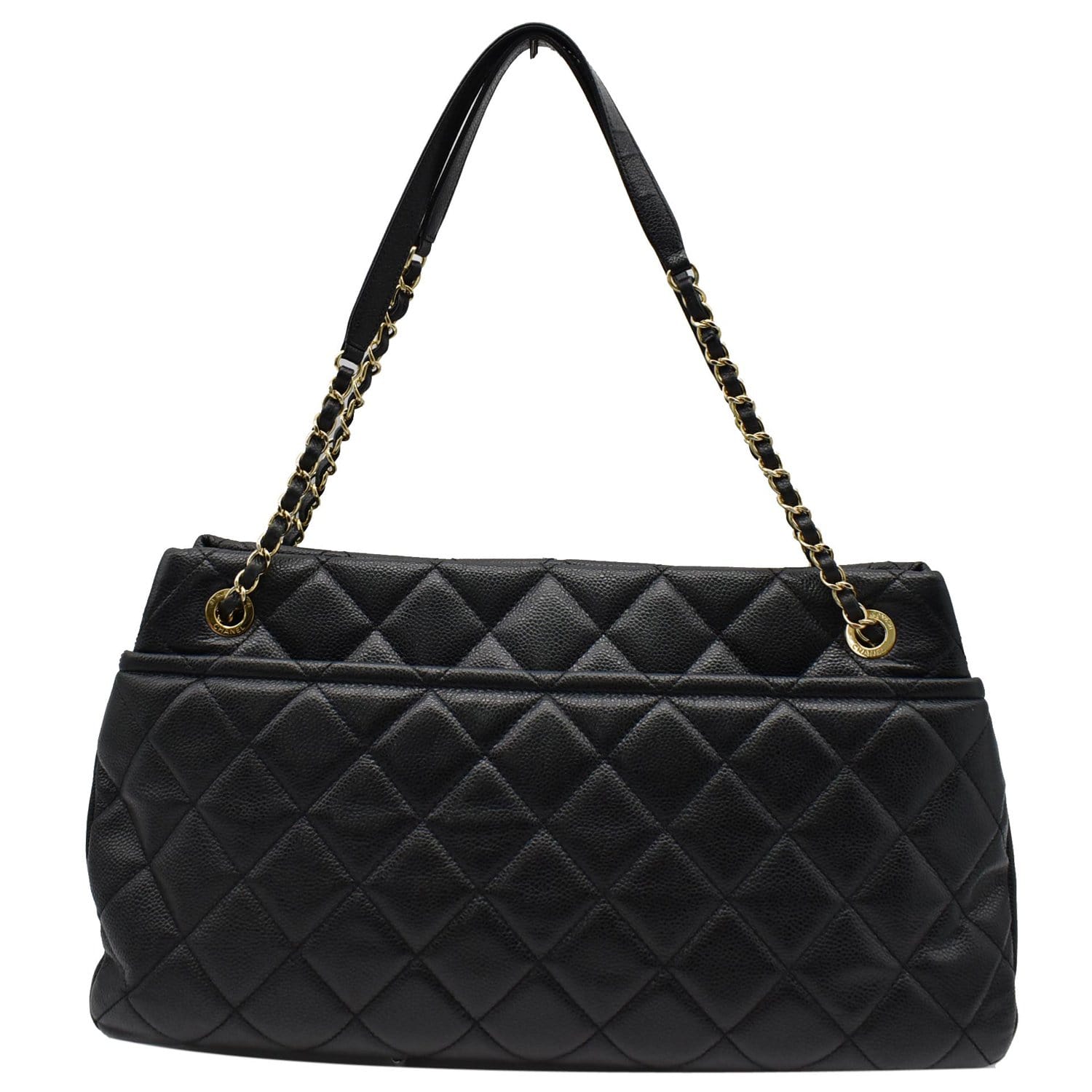 Chanel Timeless CC Soft Quilted Caviar Leather Shopping Tote Bag Black