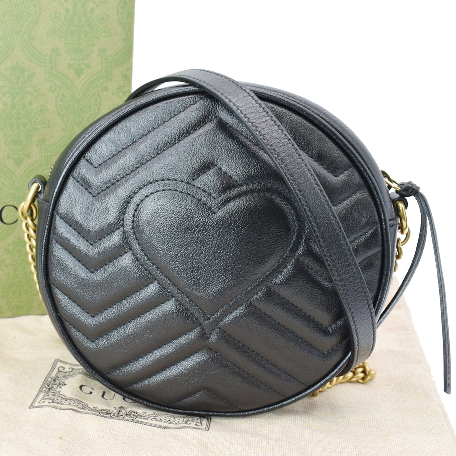 GUCCI Gucci Marmont Mini Round Leather Crossbody Bag Black 550154