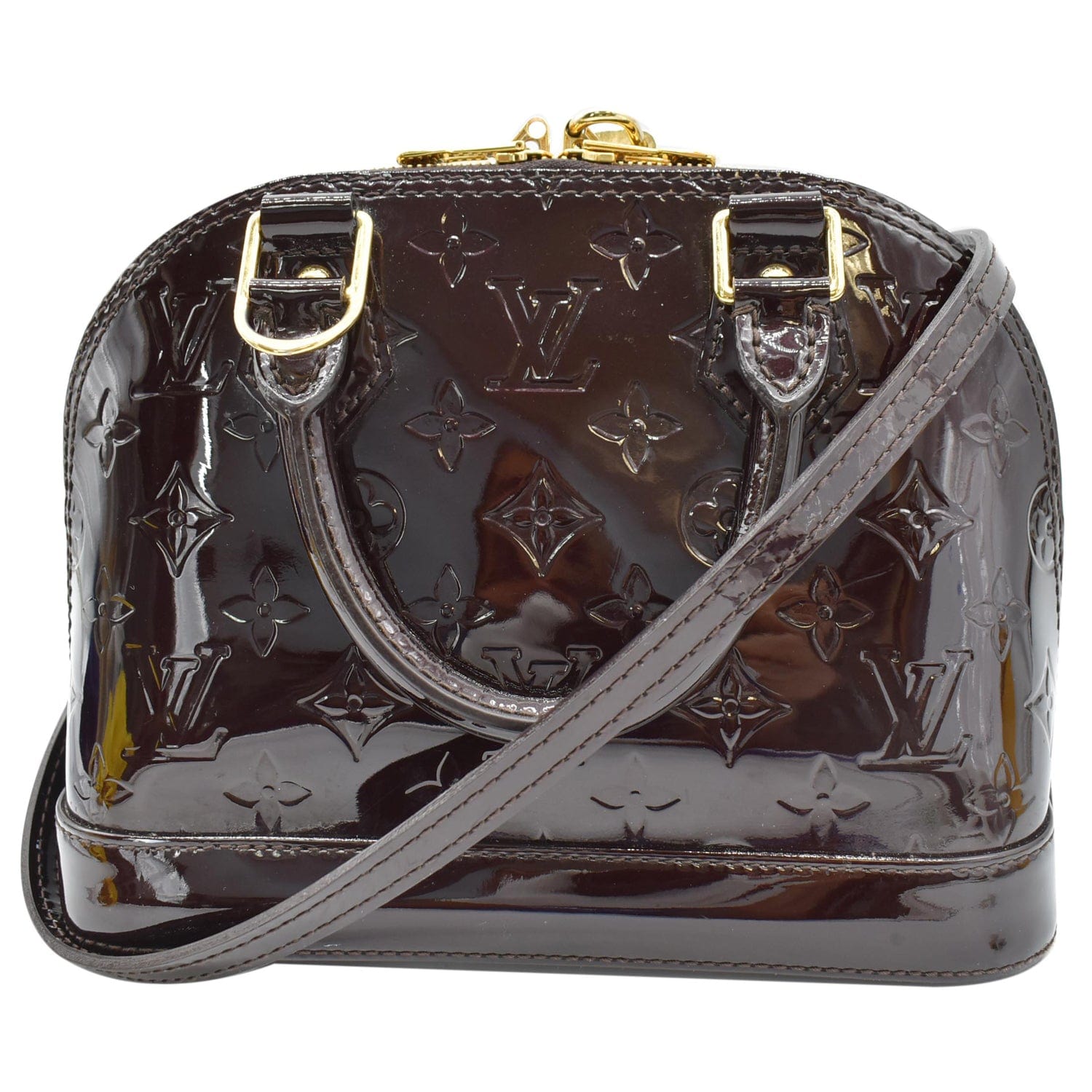 LOUIS VUITTON Alma BB Vernis Leather Satchel Crossbody Bag Amarante