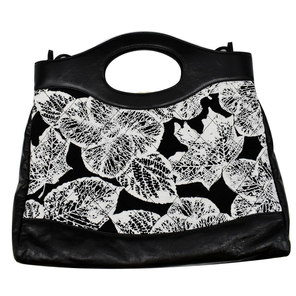 Chanel 31 Printed Cotton Leather Shopping Shoulder Bag Black