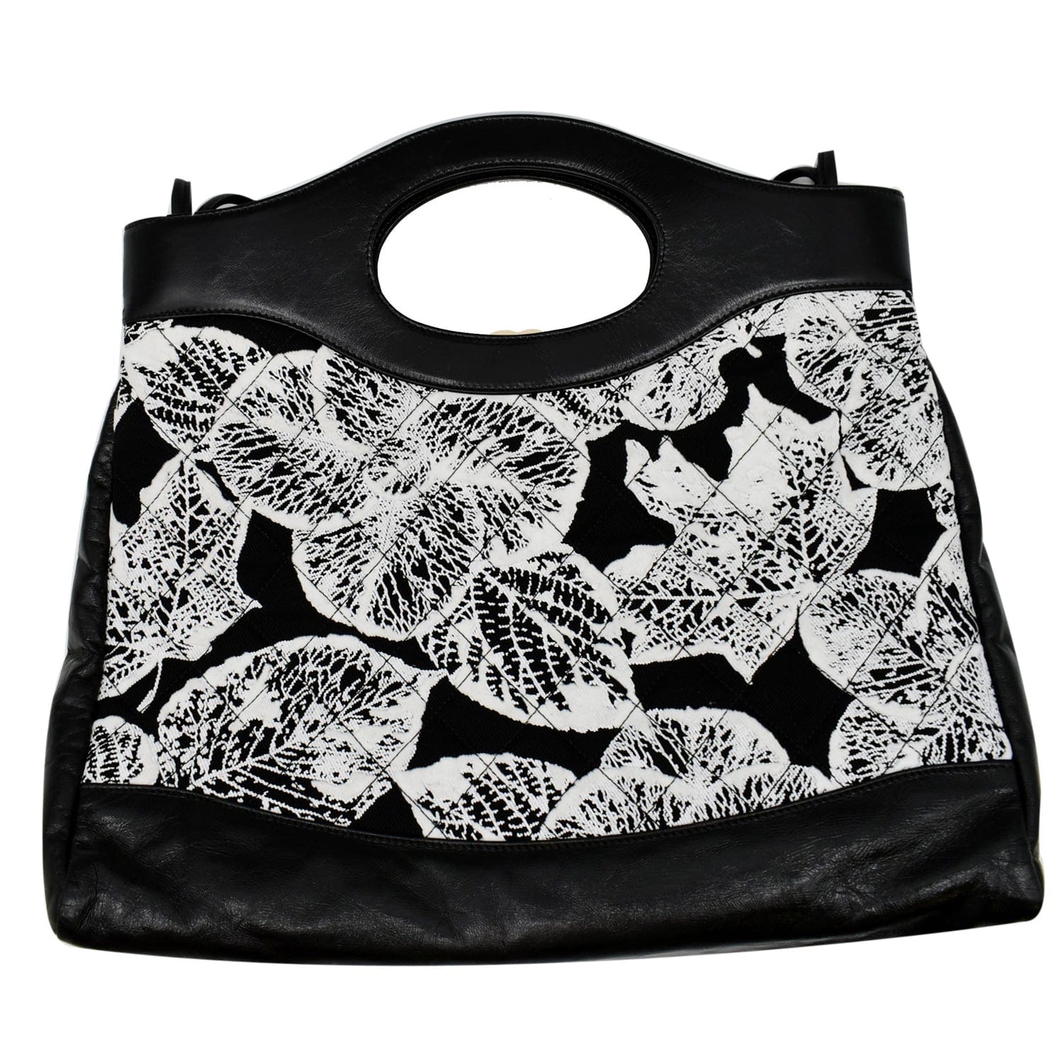 Chanel 31 Printed Cotton Leather Shopping Shoulder Bag Black