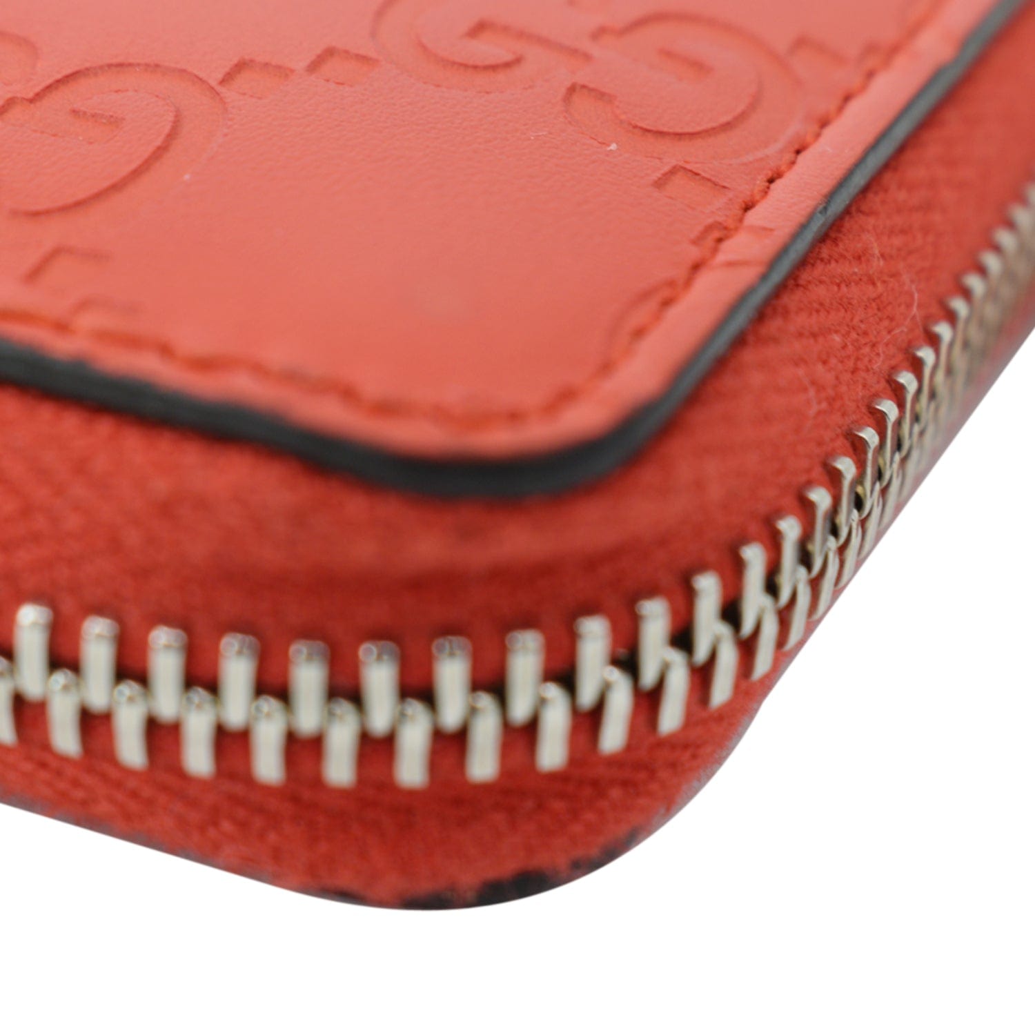 GUCCI Gucci Leather Zip Around Wallet Red 255452