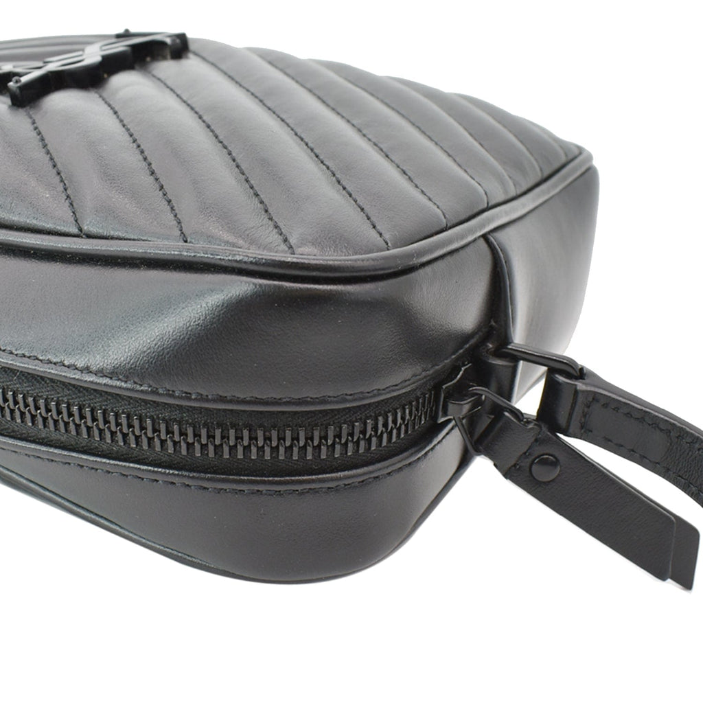 YVES SAINT LAURENT Lou Chevron Leather Camera Crossbody Bag Black