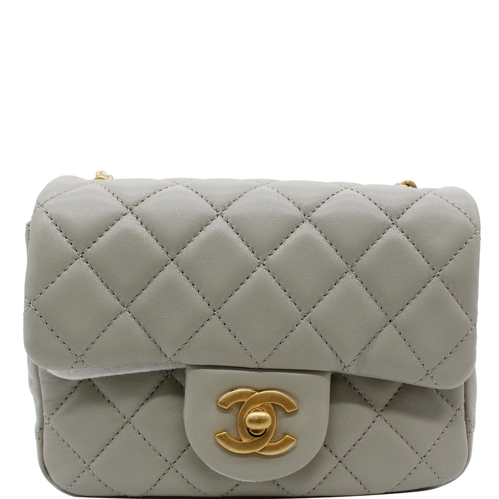 Chanel CC Pearl Crush Mini Flap Quilted  Leather Shoulder Bag Light Grey