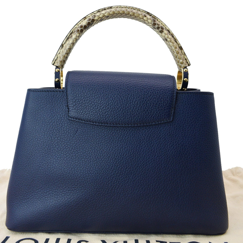 LOUIS VUITTON Capucines MM Taurillon Python Leather Satchel Bag Blue