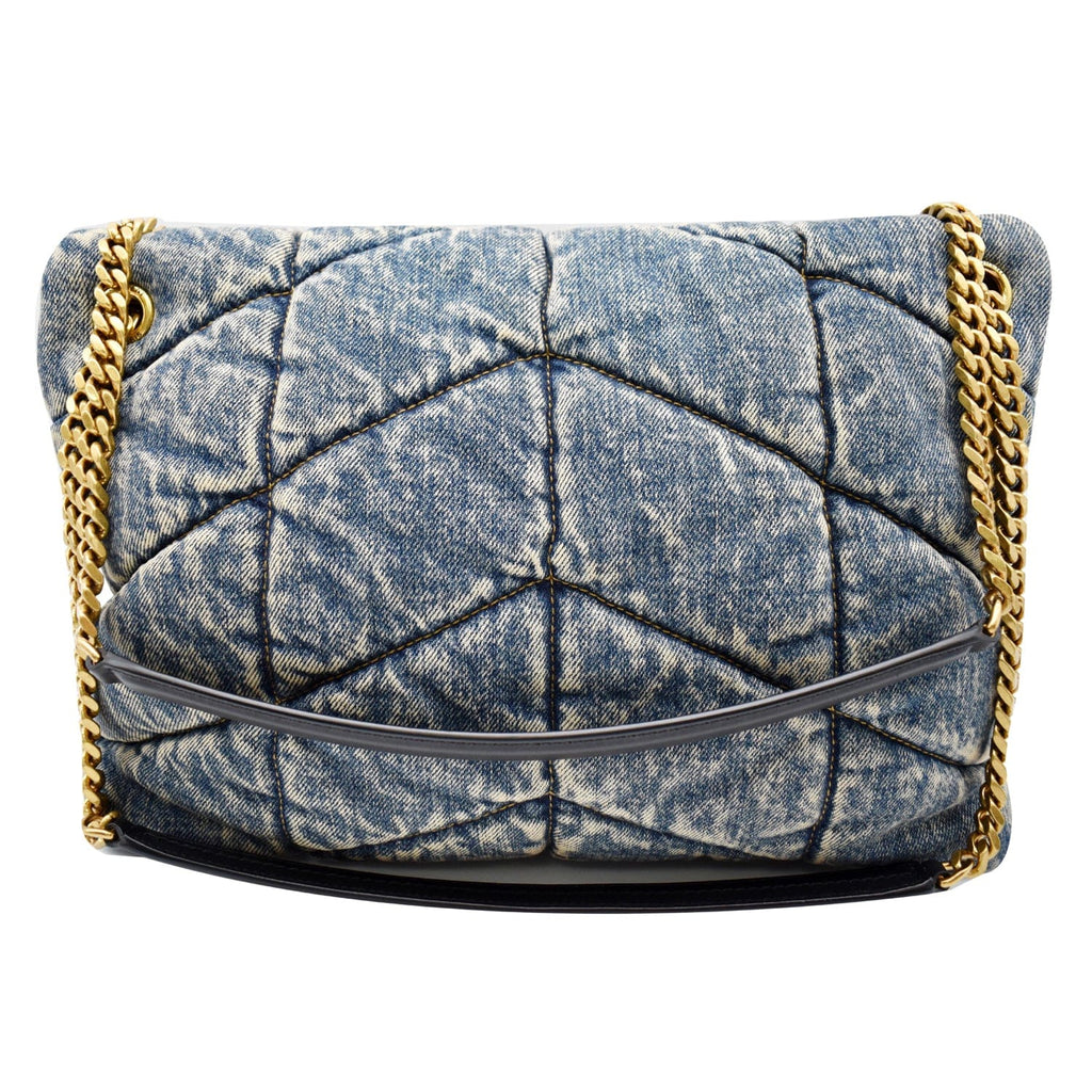 YVES SAINT LAURENT  Puffer Medium Denim Canvas Shoulder Bag Blue