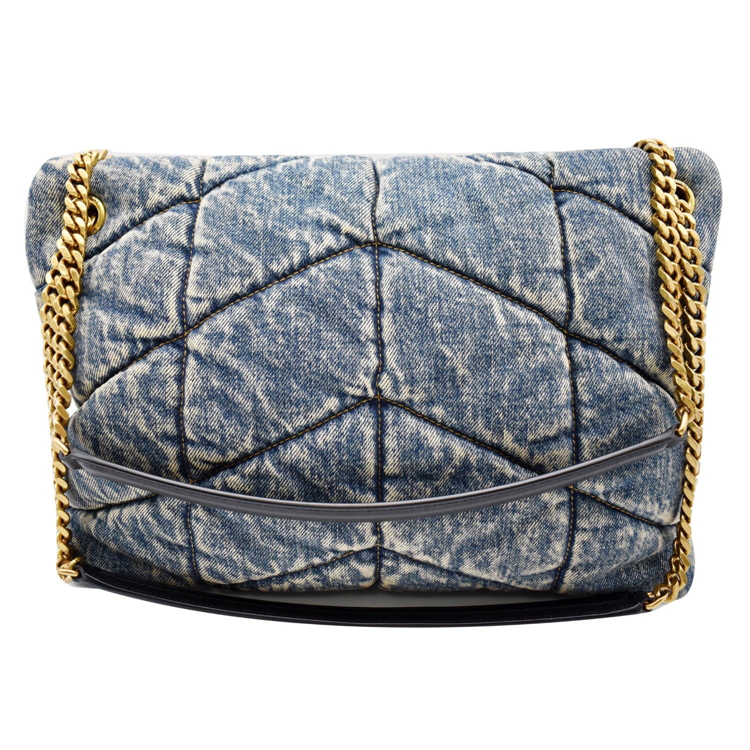 YVES SAINT LAURENT  Puffer Medium Denim Canvas Shoulder Bag Blue