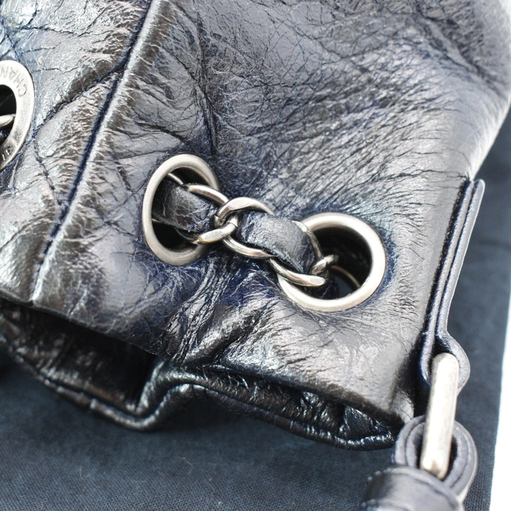 Chanel Glazed Aged  Distressed Tote Shoulder Bag Blue