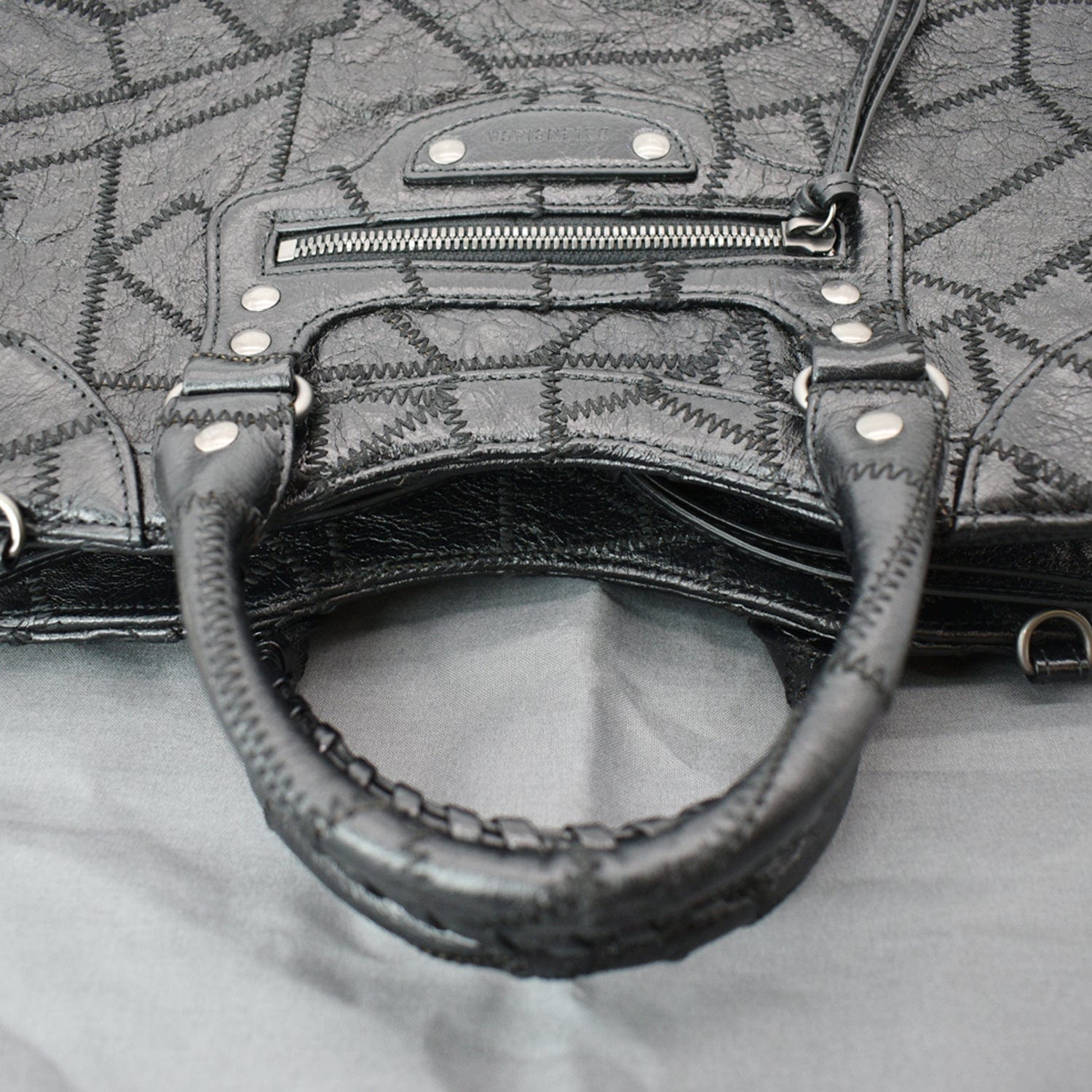 BALENCIAGA Neo Classic Patchwork Leather Top Handle Shoulder Bag Balck