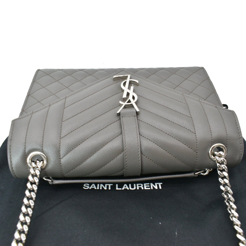 YVES SAINT LAURENT Envelope Chain Medium Mix MatelassÃ© Leather Crossbody Bag Grey