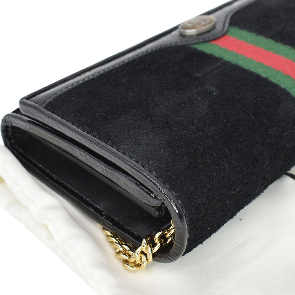 GUCCI Ophidia Suede New 1:1 Rep Web Leather Wallet On Chain Crossbody Bag Black 546592